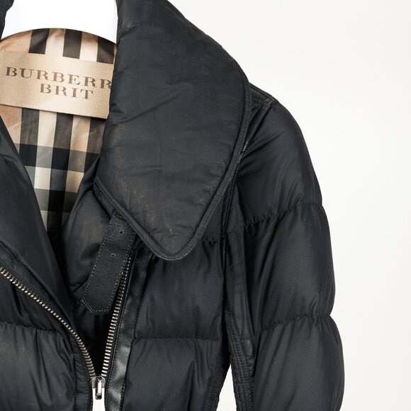 Burberry Brit Charcoal Leather-Trim Belted Puffer Jacket - Picture 4 of 16